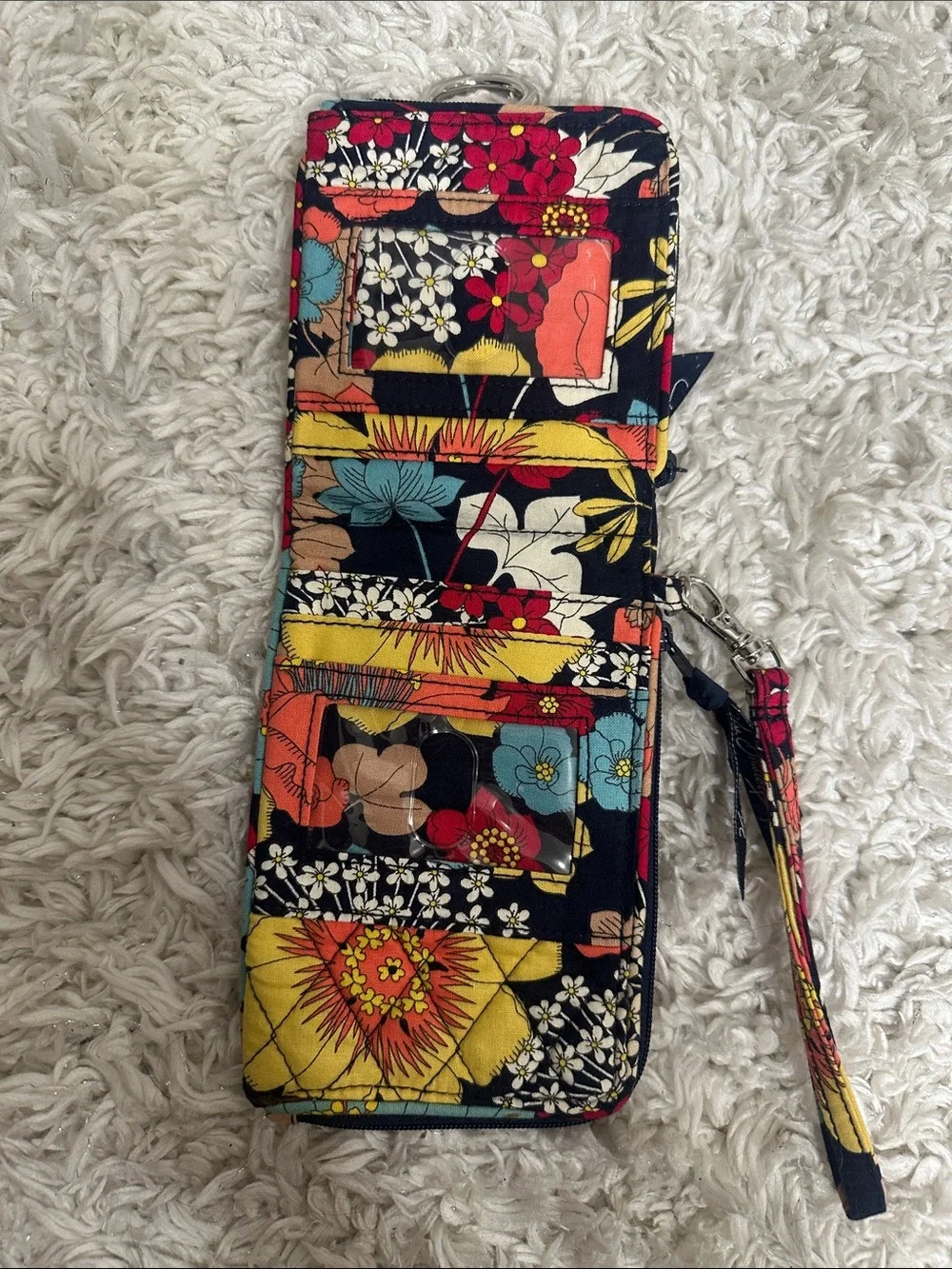 Vera Bradley Quilted Floral Wristlet in Navy, Coral & Yellow
